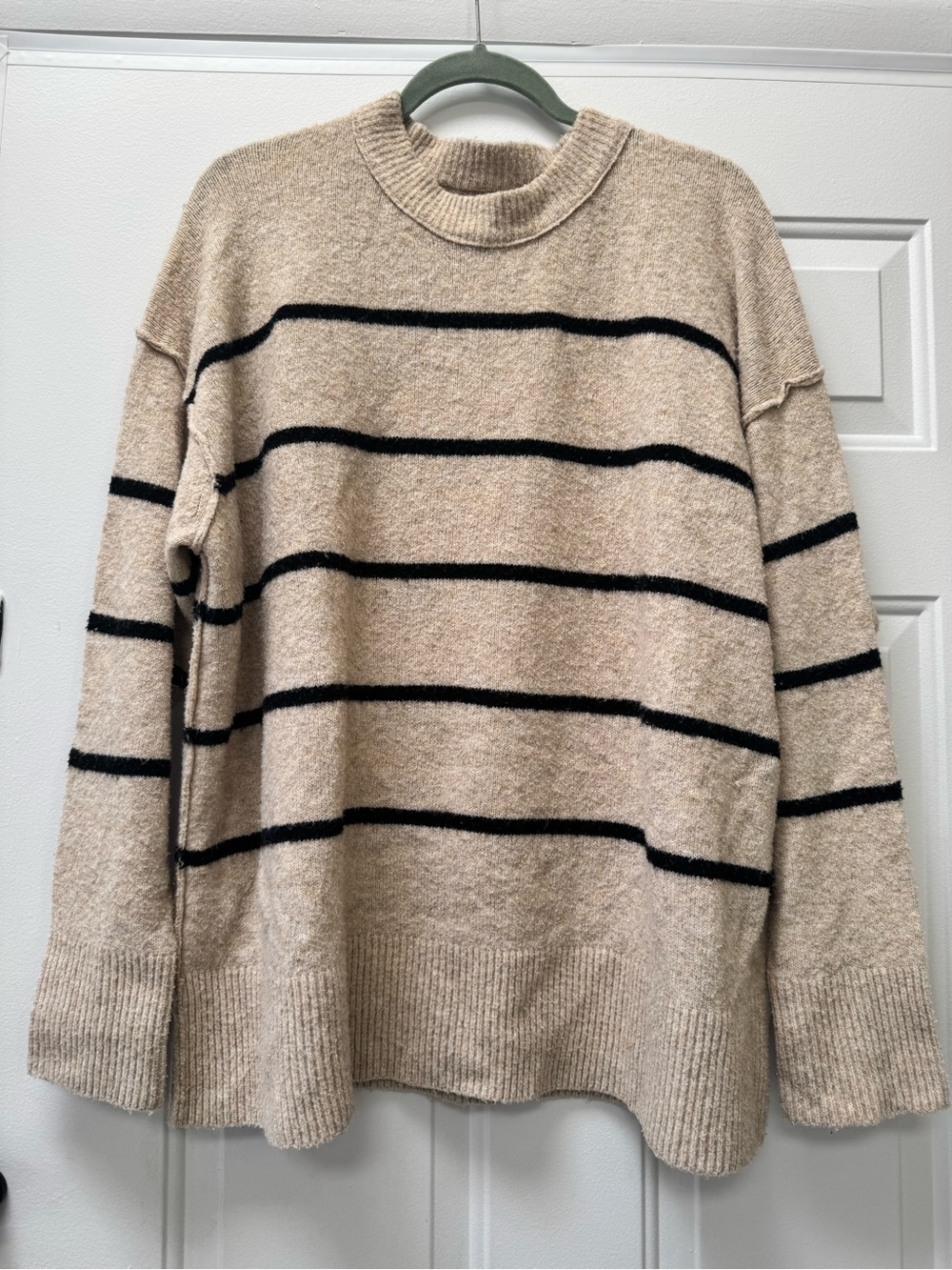 aerie Beige and Black Striped Crewneck Sweater - Men's